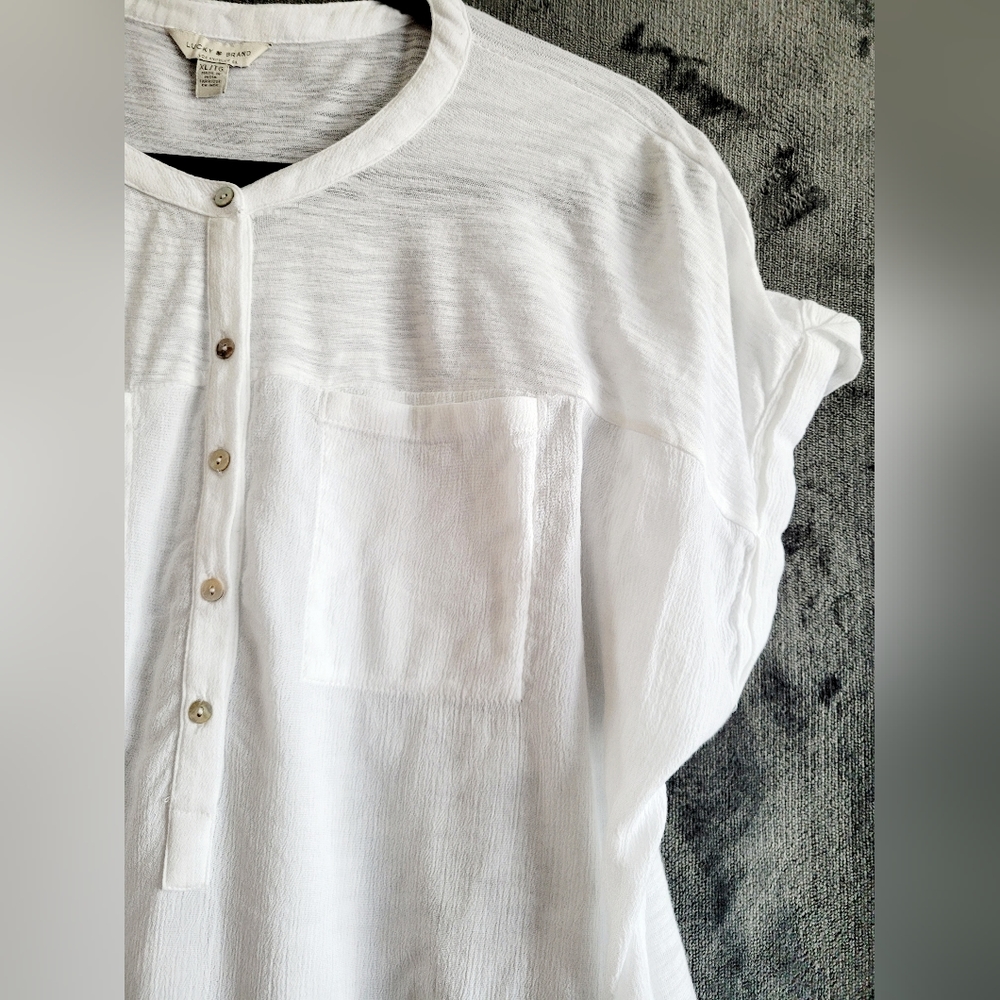 Lucky Brand Women's Stressless Blouse Cotton/Viscose White Henley Neck XL - Picture 14 of 16